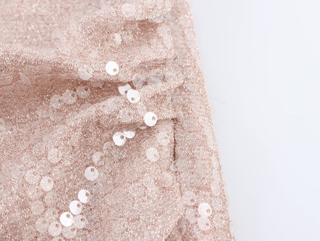 Französisches Pailletten-Plissee-Neckholderkleid für Damen