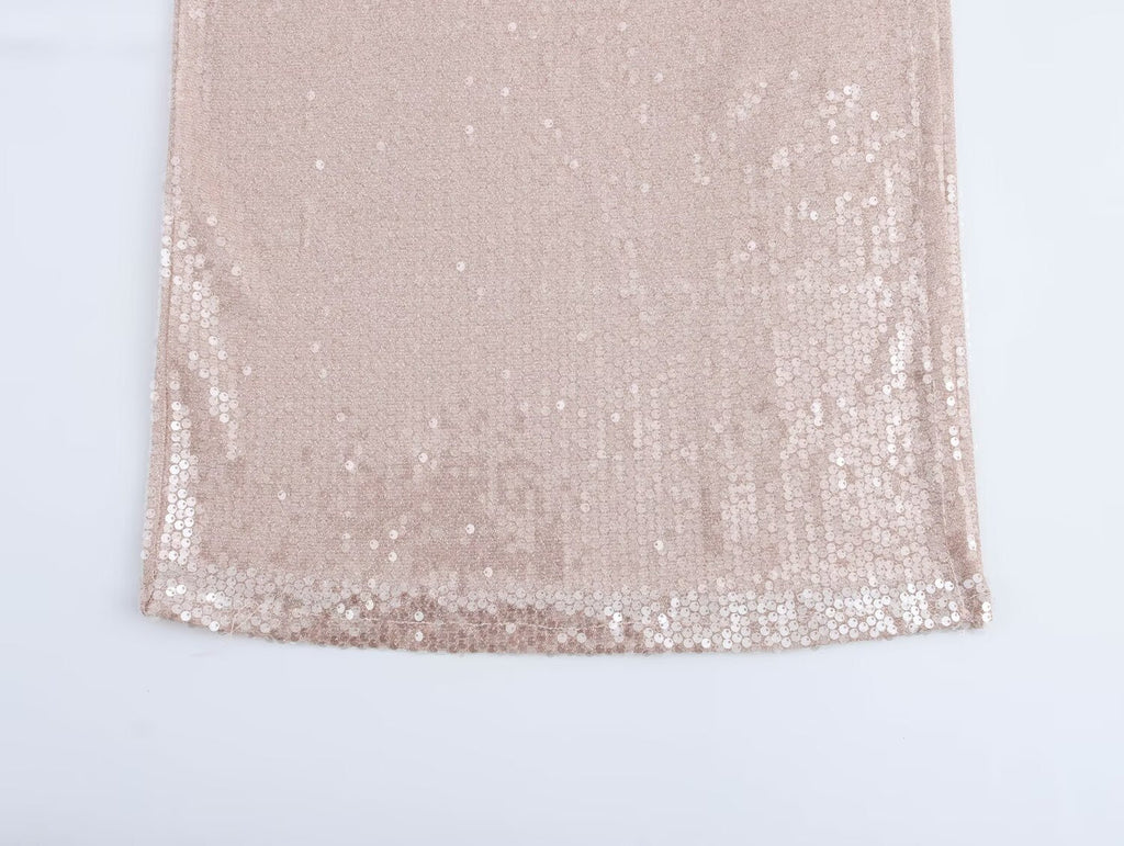 Französisches Pailletten-Plissee-Neckholderkleid für Damen