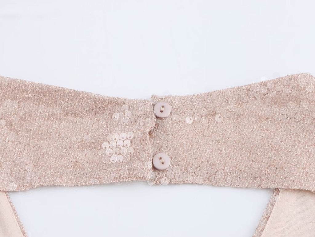 Französisches Pailletten-Plissee-Neckholderkleid für Damen