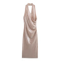 Französisches Pailletten-Plissee-Neckholderkleid für Damen