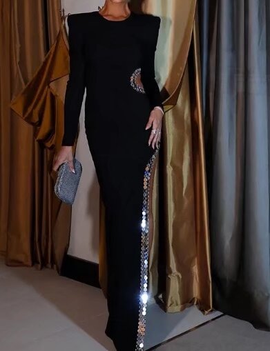 Robe longue moulante simple et sexy pour femme avec découpes et fente