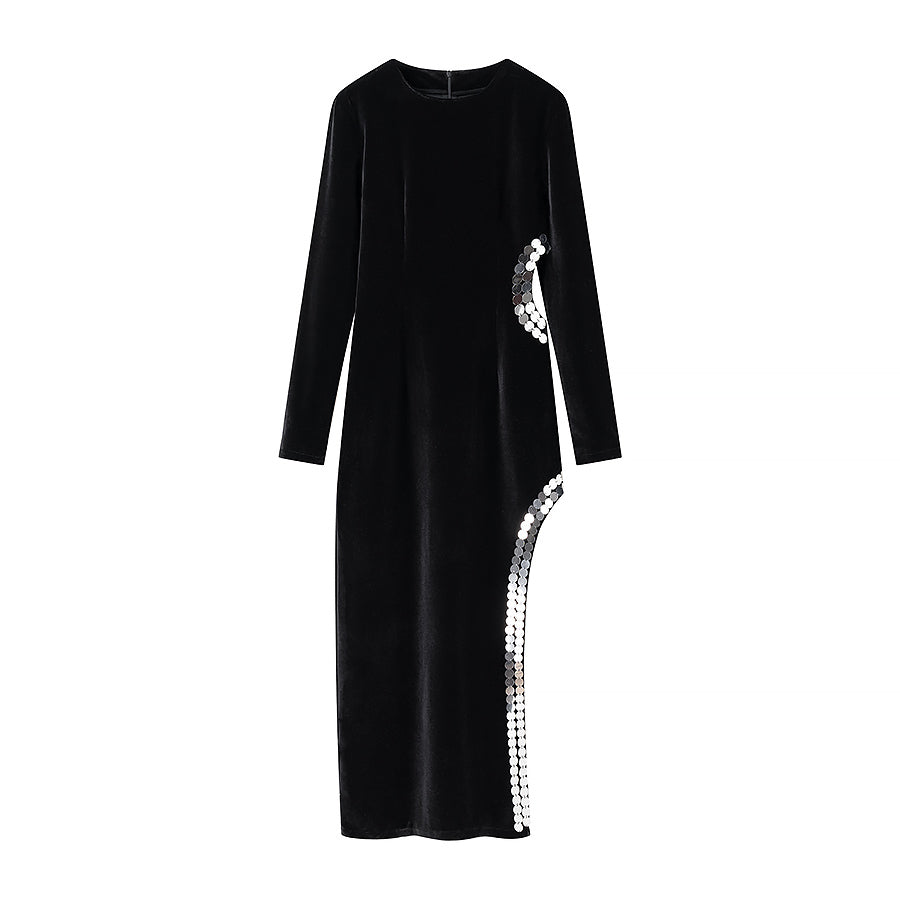 Robe longue moulante simple et sexy pour femme avec découpes et fente
