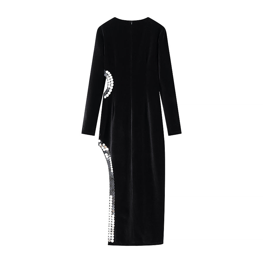 Robe longue moulante simple et sexy pour femme avec découpes et fente