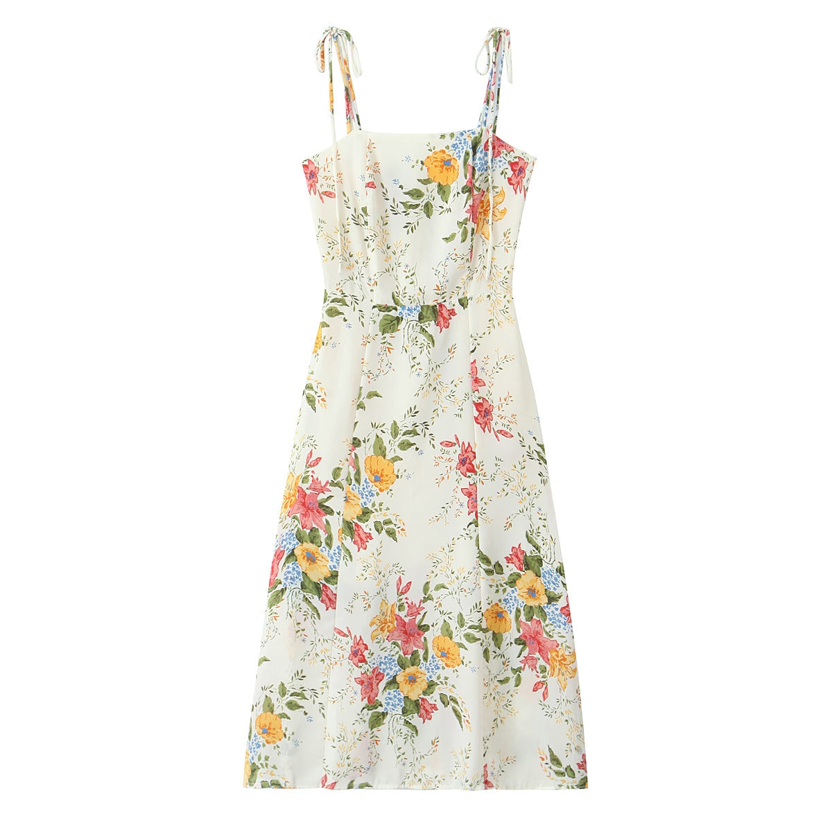 Sommer Damen Blumen Kleines Blumenmuster Schmal geschnittenes Kleid mit großen Trägern