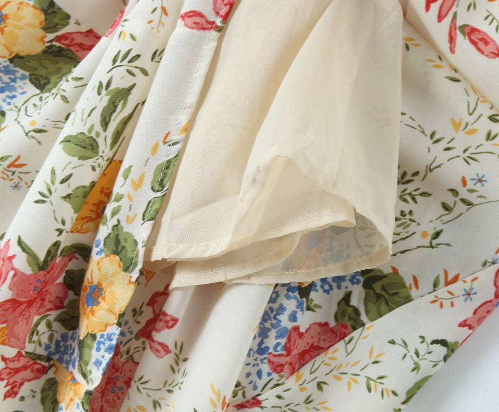 Sommer Damen Blumen Kleines Blumenmuster Schmal geschnittenes Kleid mit großen Trägern