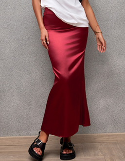 Frühling Sommer Kunstseide Rock Satin Rock Damen Casual Satin Hüftrock
