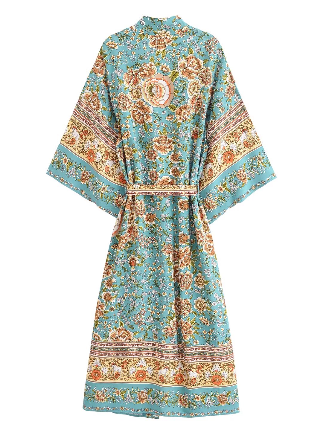 Damen Herbst Kimono Cardigan mit Blumenmuster und Gürtel aus Viskose