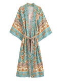 Damen Herbst Kimono Cardigan mit Blumenmuster und Gürtel aus Viskose