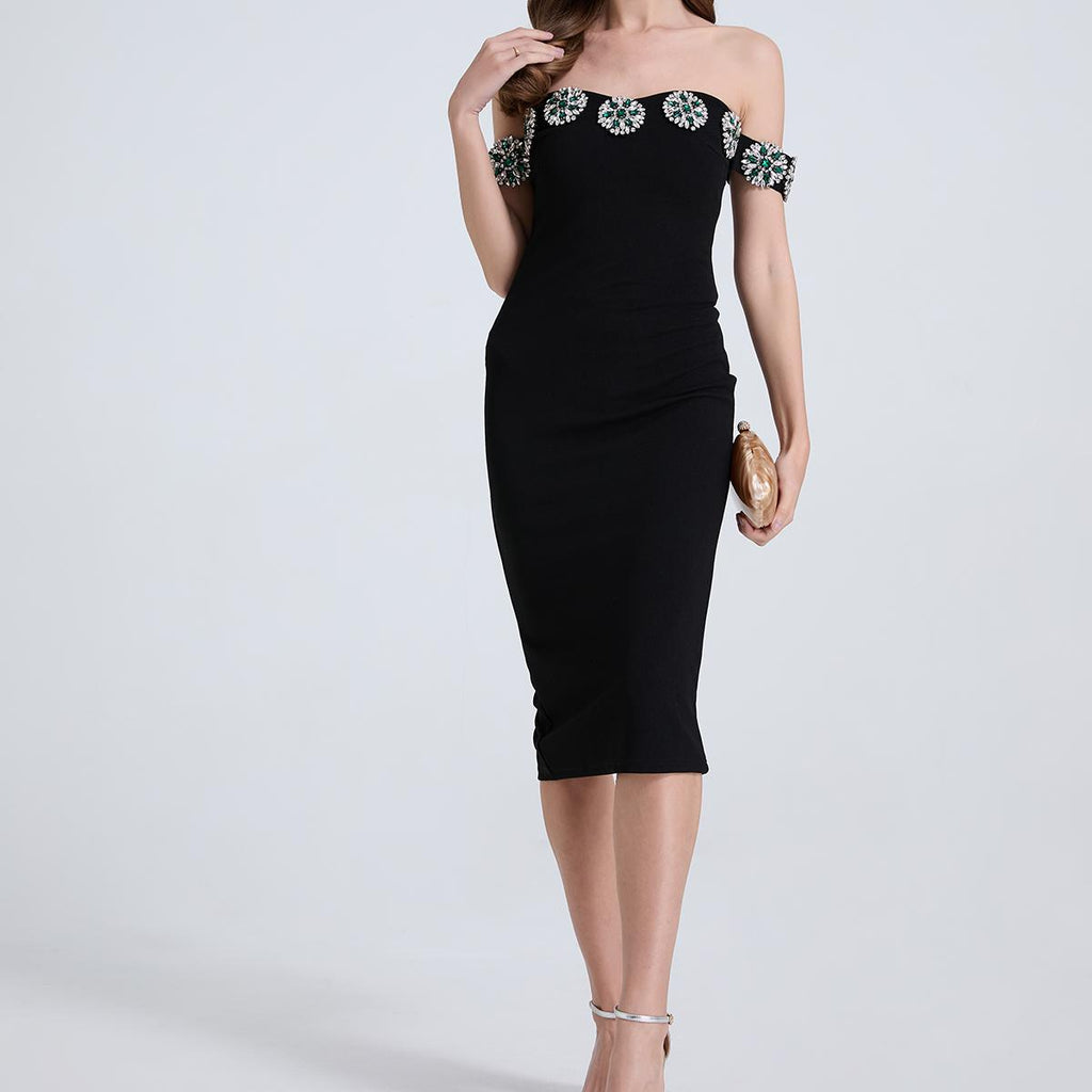 Damen Nageldiamant Eine Linie Schulter Diamant Schlankes Schlitzkleid