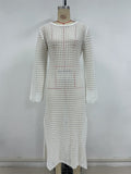 Frühling Sommer Urlaub Strand Bluse Sexy Gestrickt Ausgeschnittenes Maxi Kleid Strand Überkleid