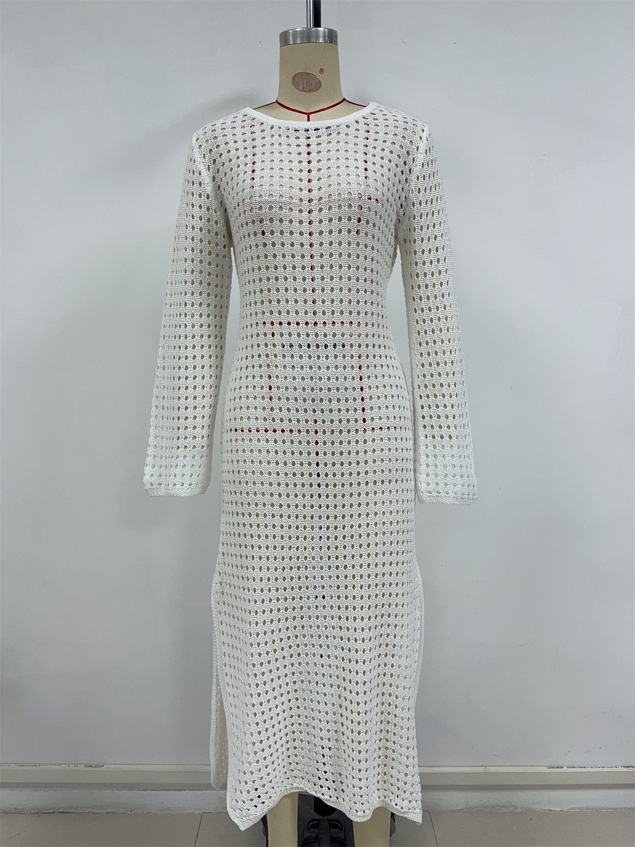 Frühling Sommer Urlaub Strand Bluse Sexy Gestrickt Ausgeschnittenes Maxi Kleid Strand Überkleid