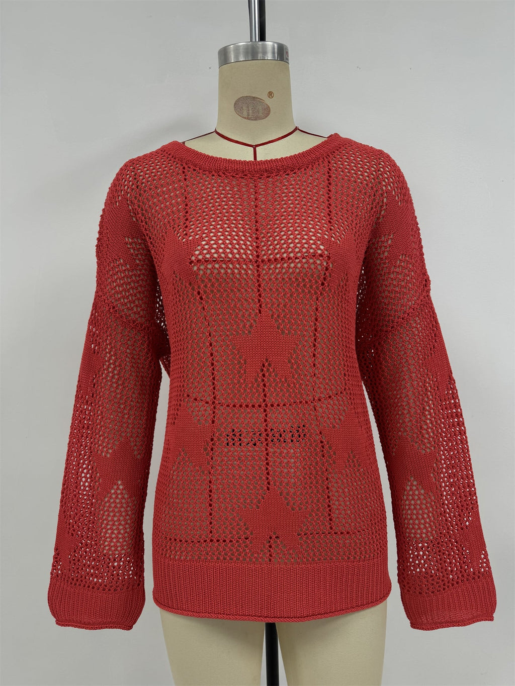 Frühling Sommer Rundhals Pullover Strandüberwurf Gestrickter Fünfzackiger Stern Damen Strickwaren