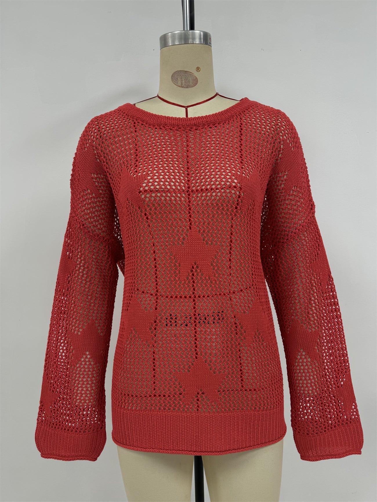 Frühling Sommer Rundhals Pullover Strandüberwurf Gestrickter Fünfzackiger Stern Damen Strickwaren