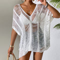 Strand-Cover-up Sommer Damen Einfarbig Sexy Gestrickter Strand V-Ausschnitt Aushöhlung Cutout Bikini Damen Strickwaren