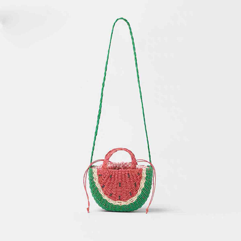 Sac à bandoulière en paille brodé frais et mignon en forme de pastèque, sac tissé pour les vacances à la mer, sac de plage
