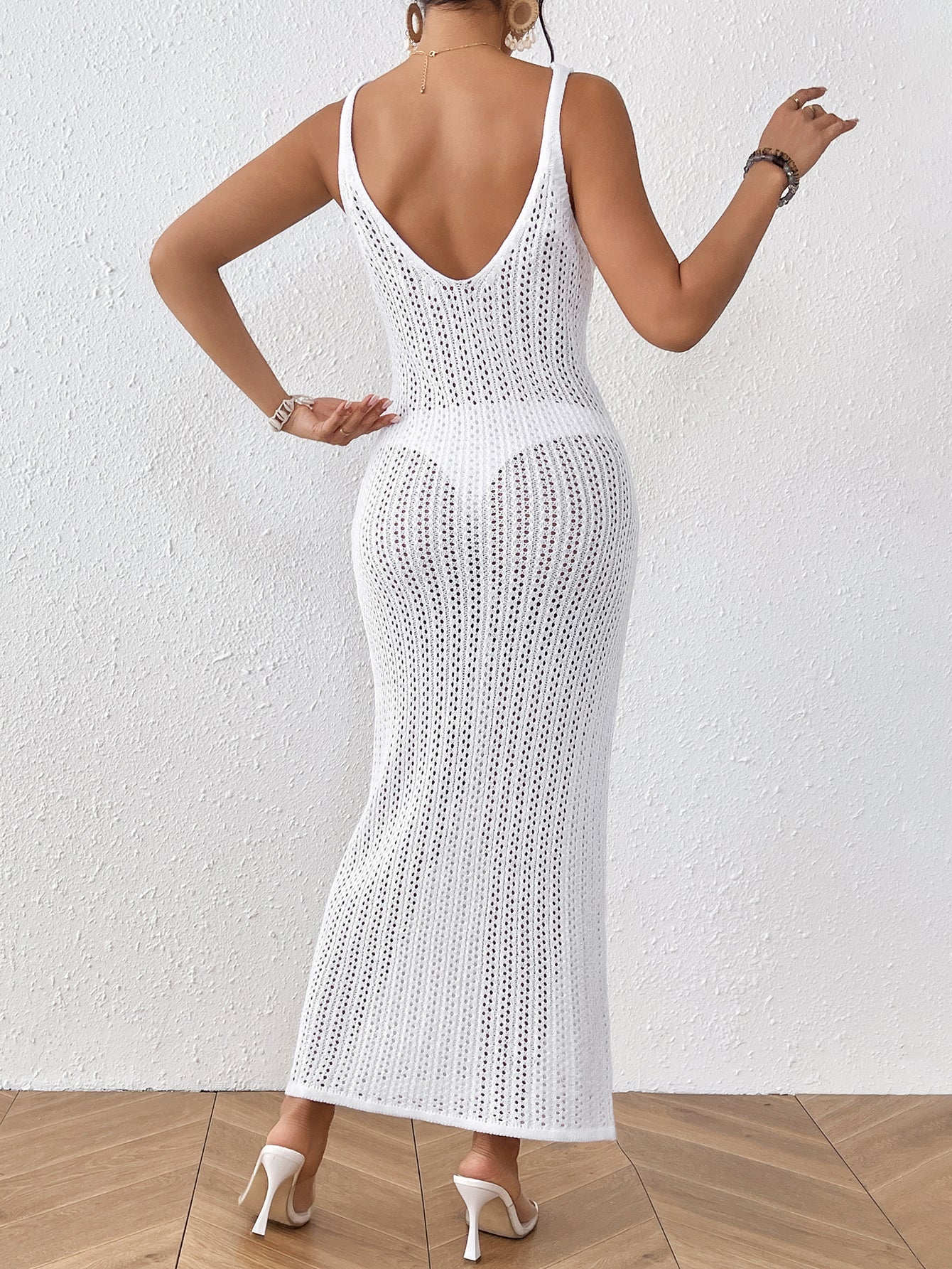 Robe décontractée de plage en maille tricotée de couleur unie avec bretelles fines pour femme