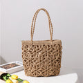 Strohtasche, ausgehöhlt, mit Blumenmuster, gewebte Strohtasche, Damentasche, Umhängetasche, tragbar für den Urlaub am Meer, Strandtasche, Rattan-Webtasche