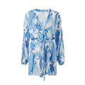 Chemisier femme d'été imprimé, protection solaire, bleu, irrégulier, asymétrique, rayé, pour la plage, bikini, maillot de bain