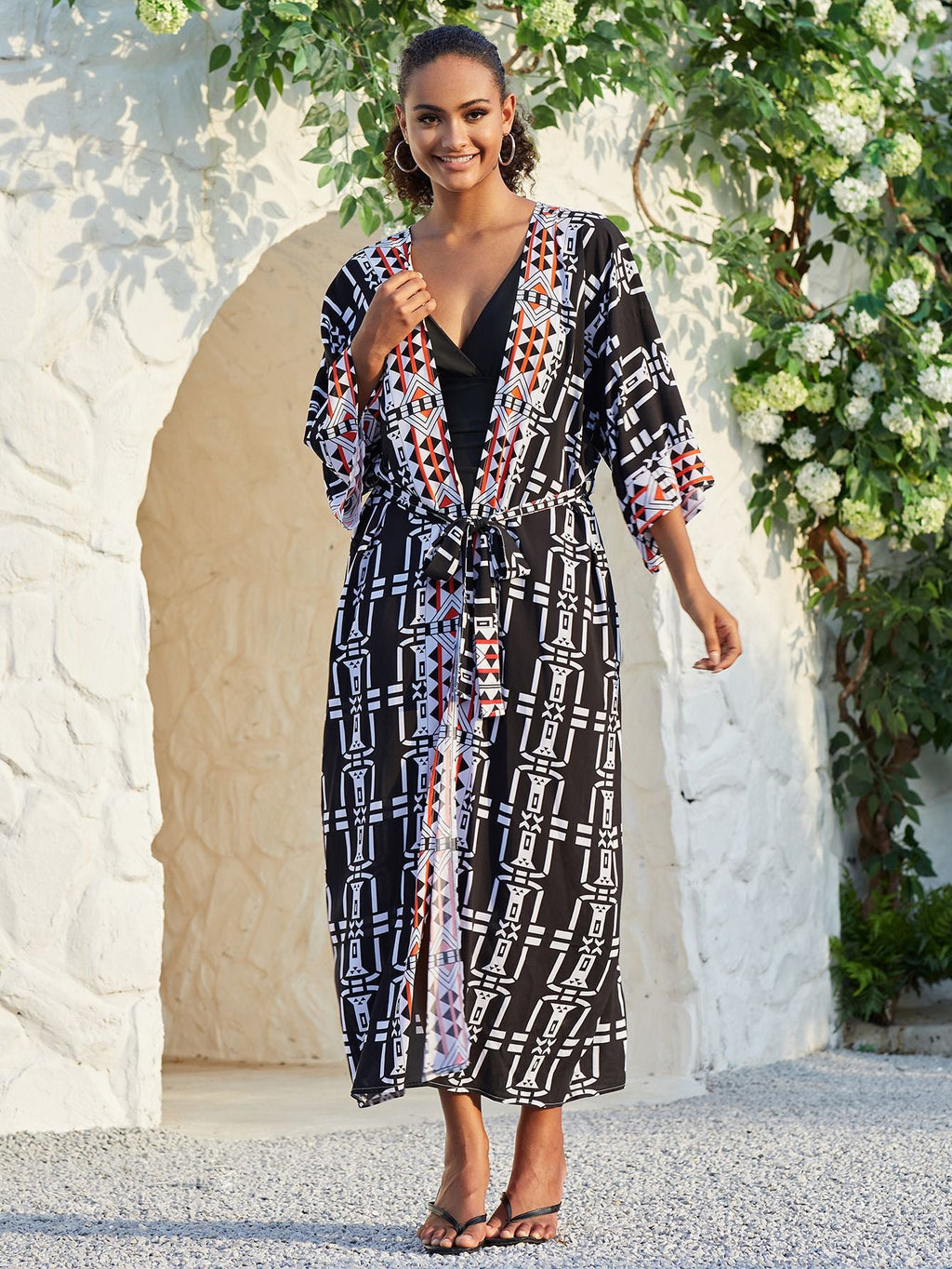 Gilet de plage long en coton ample de vacances pour la protection solaire, Paréo de bikini, Chemisier de maillot de bain