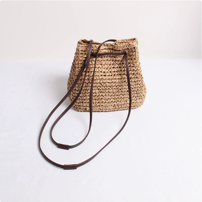 Einfache Strohtasche Einzelschulter Umhängetasche Strohgewebte Tasche Damen Urlaub Meer Strandtasche