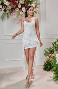 Robe fée sexy à fente en dentelle, robe déesse à bretelles avec queue d'hirondelle