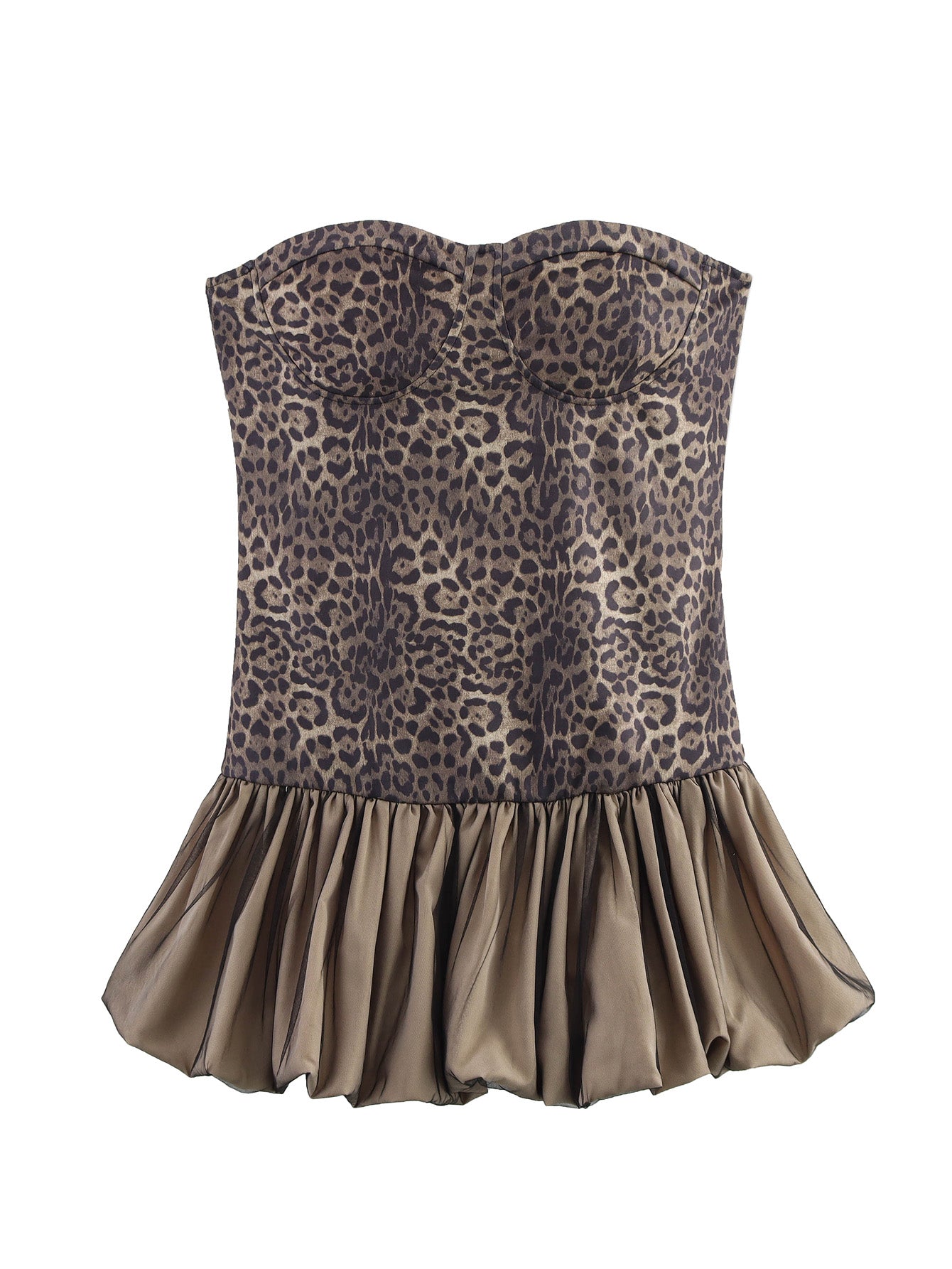 Robe courte léopard à bretelles, bustier, jupe-culotte, sexy, épaules dénudées, cocktail, moulante, pour l'été.