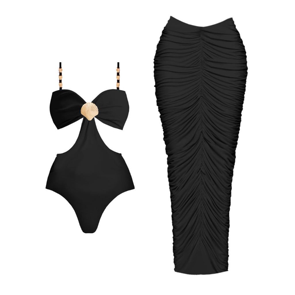 Haut de maillot bustier noir pur une pièce bikini taille haute maillot de bain femme sexy dos nu