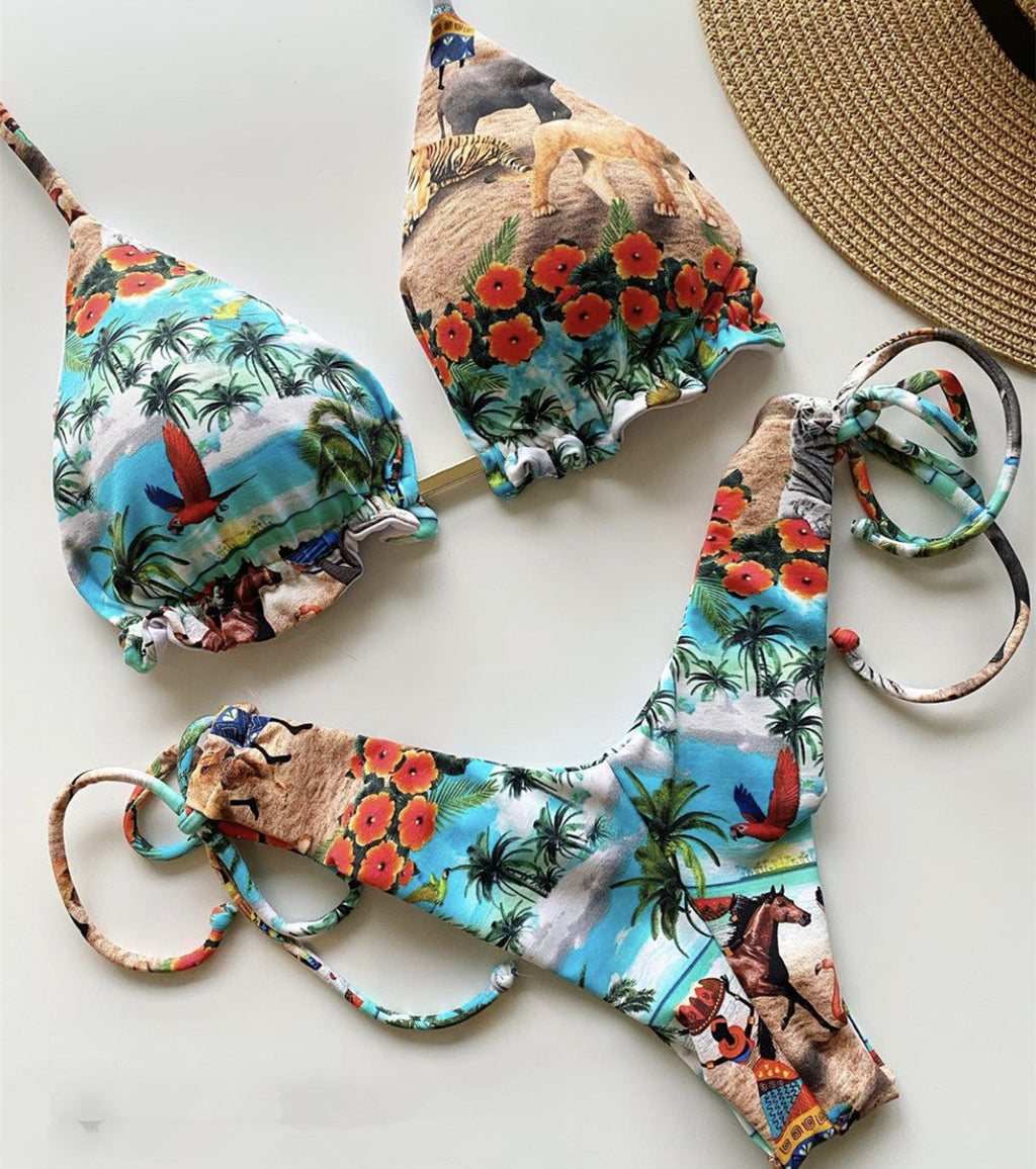Bedruckter Bikini mit Quasten-Bikini-Bademode