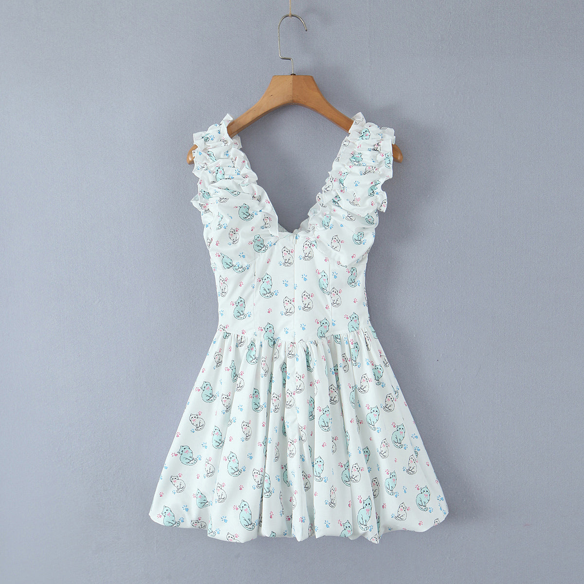 Frühling Sommer Damenbekleidung Sexy Frisch Bedrucktes V-Ausschnitt Tüllkleid