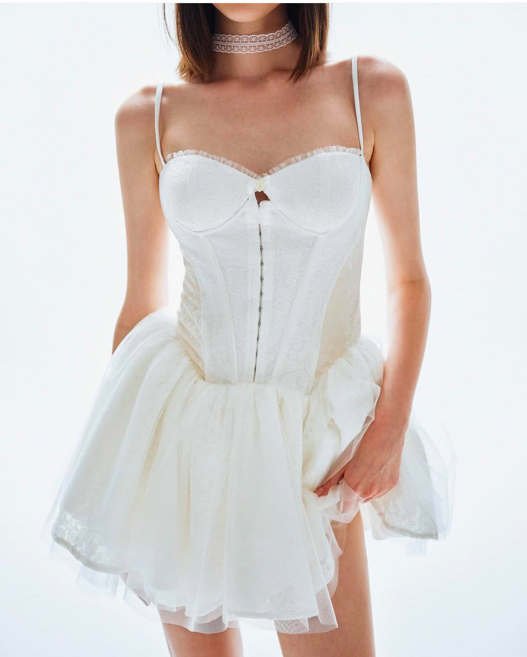 Frühling Sommer Urlaub Sexy Kleine Frische Süße Scharfe Taillenformung Spitze Stickerei Kleid
