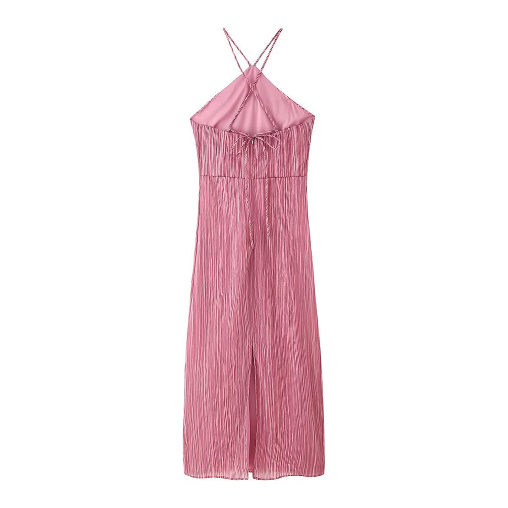 Vêtements pour femmes Printemps Été Robe texturée sexy slim à licou et lacets
