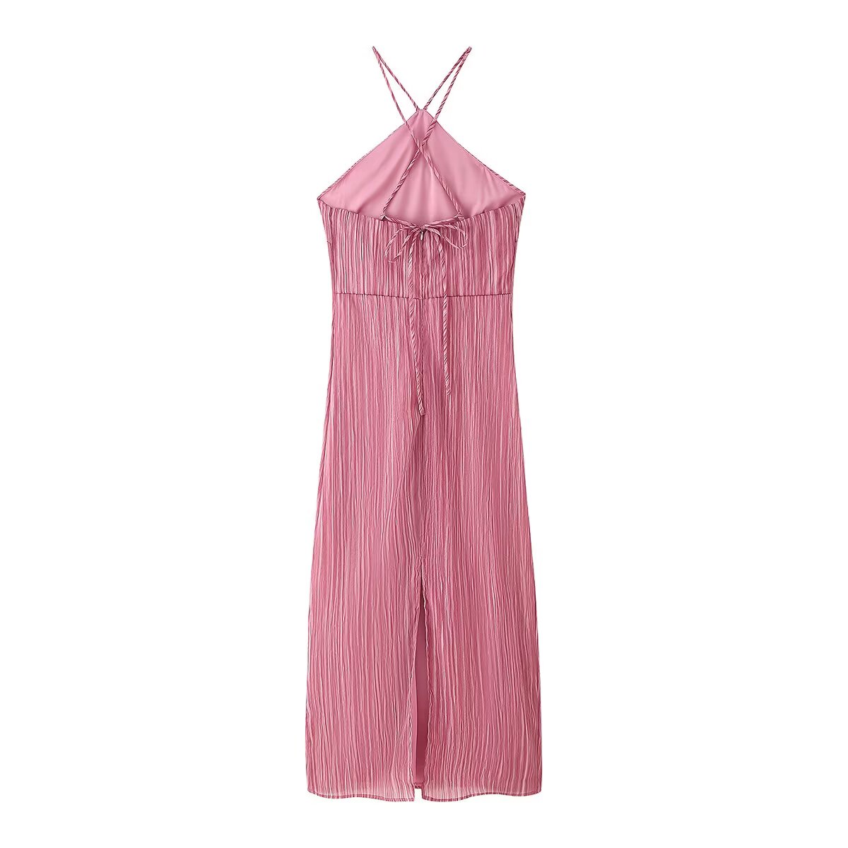 Vêtements pour femmes Printemps Été Robe texturée sexy slim à licou et lacets