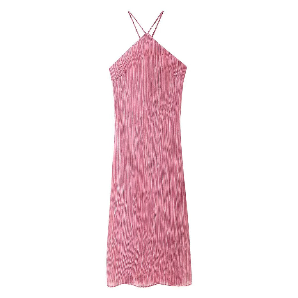 Vêtements pour femmes Printemps Été Robe texturée sexy slim à licou et lacets
