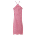 Vêtements pour femmes Printemps Été Robe texturée sexy slim à licou et lacets