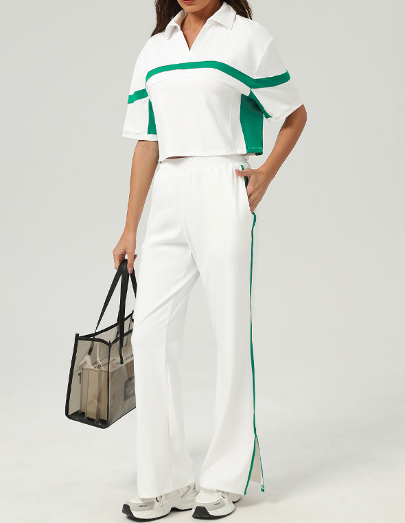 Ensembles deux pièces de sport tennis - Survêtements de golf de couleur contrastée - Vêtements de course et de fitness décontractés amples