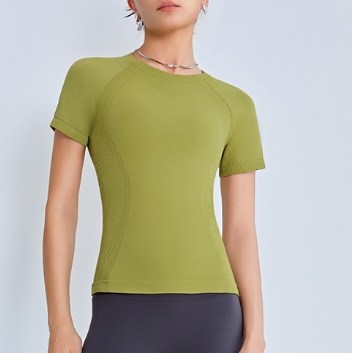 T-shirt de yoga à manches courtes pour le sport, l'entraînement et le fitness, en tissage sans couture 3D, printemps-été