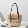 Sac en Paille Tressé pour Femmes, Sac à Main Creux Fait à la Main, Sac Porté Épaule Portable en Paille Tressée pour Vacances à la Plage