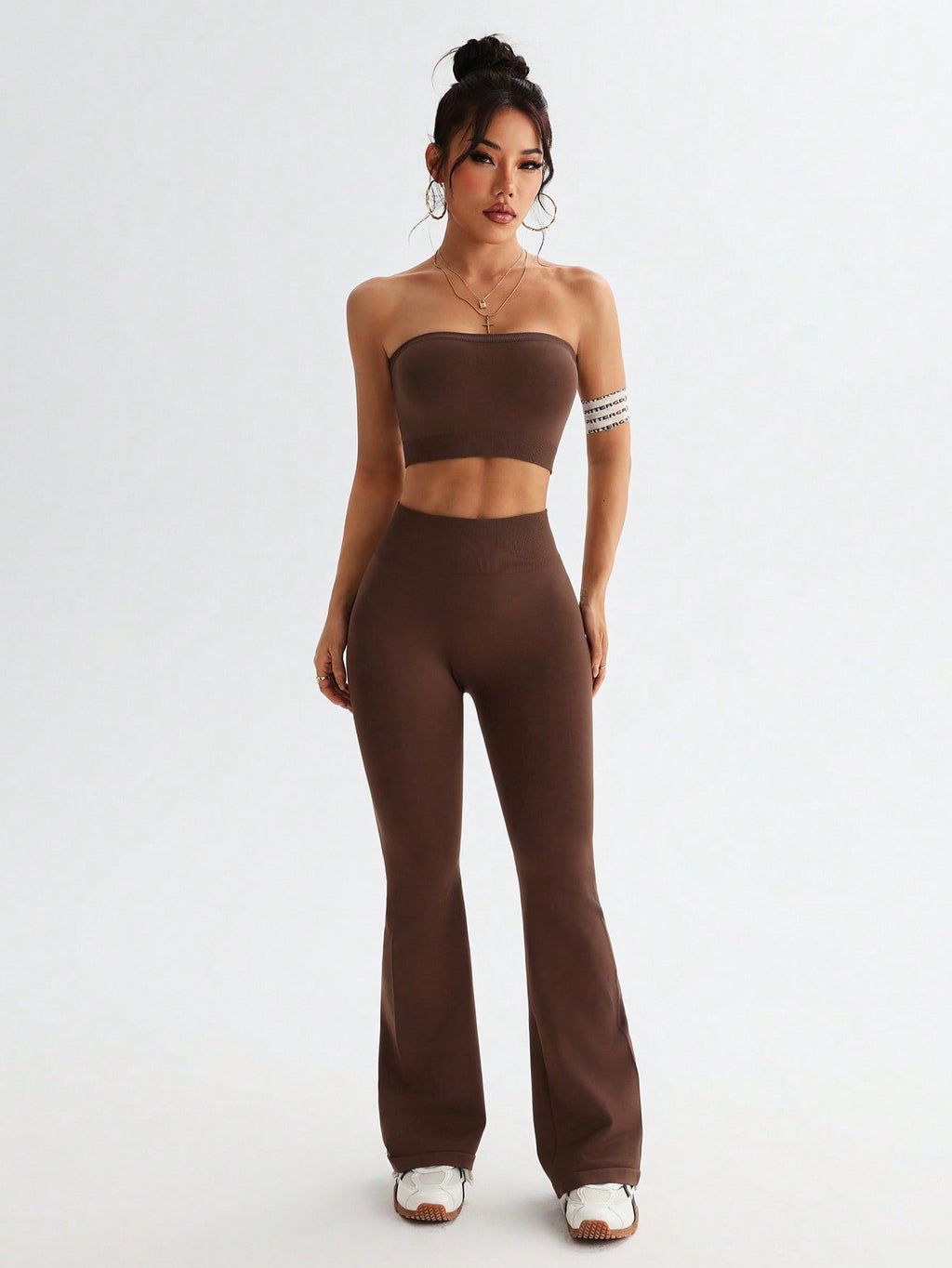 Westen-Set mit weitem Bein, eng anliegend, nahtlos, po-formend, Yoga-Schlaghose, zweiteilig, bauchformend, hohe Taille, Bootcut, lässige Sport-Yogabekleidung