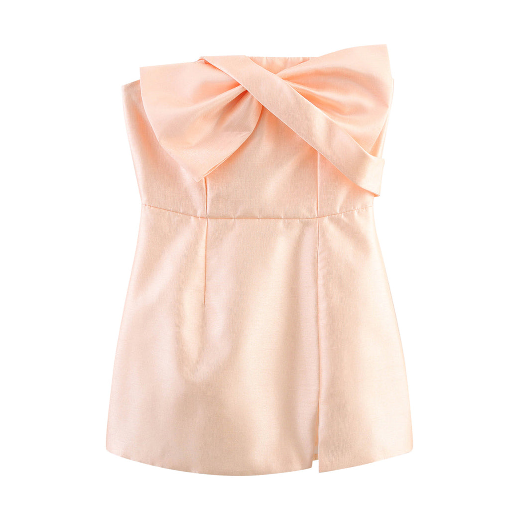 Vêtements Féminins Été Nœud Décoratif Mignon Sexy Bustier Champagne Robe Fourreau Taille Cintrée