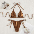 Maillot de bain fendu étranger sexy bikini couleur unie licou bikini maillot de bain taille basse