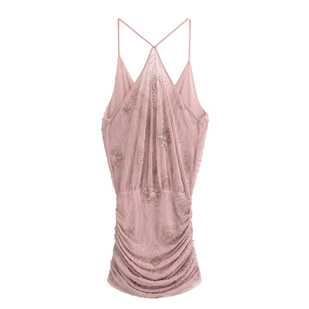 Sommer Damen Pailletten Mini-Trägerkleid