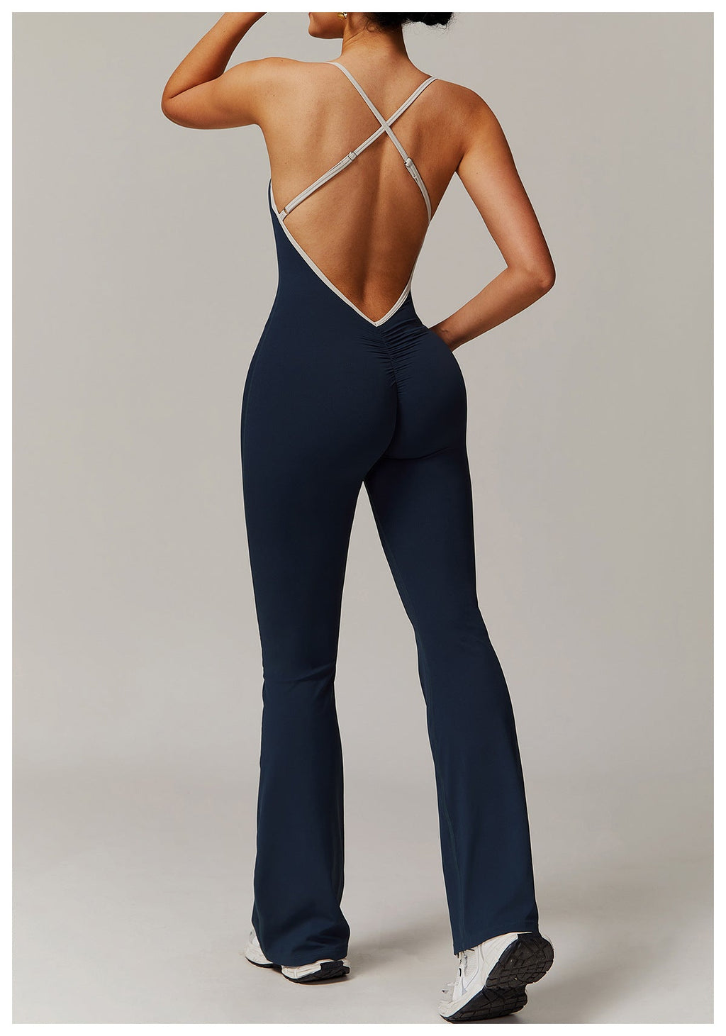 Nude Feel Cross Beauty Back Yoga Overall Plissiert Leicht Zug Lauf-Sport-Fitness-Horn-Overall