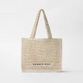 Sac de paille évidé ajouré Summer Fairy Niche, à une épaule, portable, avec lettres graphiques, tissé pour femmes, sac de plage pour les vacances en bord de mer