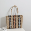 Sac de plage en paille à rayures verticales pour femme, grand sac à bandoulière simple et portable pour les vacances