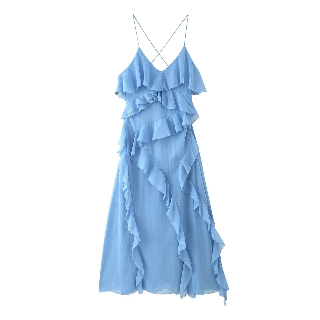 Robe à Bretelles Sexy avec Décoration Laminée pour Femmes