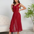 Mehrfarbiges, sexy, transparentes Mesh-Nachthemd mit Hosenträgern, Perlen-Nachthemd, Abend-Maxikleid