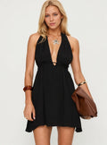 Robe Femme Sexy Dos Nu Été Taille Haute Robe de Cocktail Courte Trapèze pour Soirée