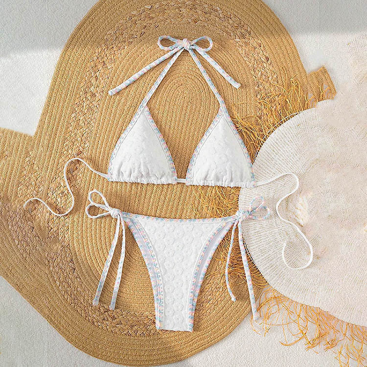 Maillot de bain deux pièces à nouer couleur unie pour femme, maillot de bain de plage bikini