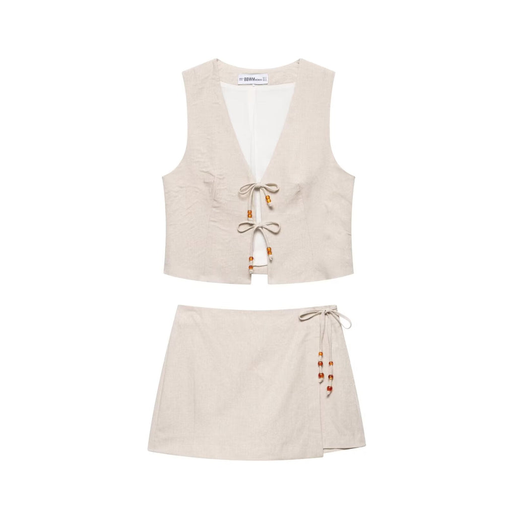 Sommer Damen Casual Ärmellose Perlenweste Shorts