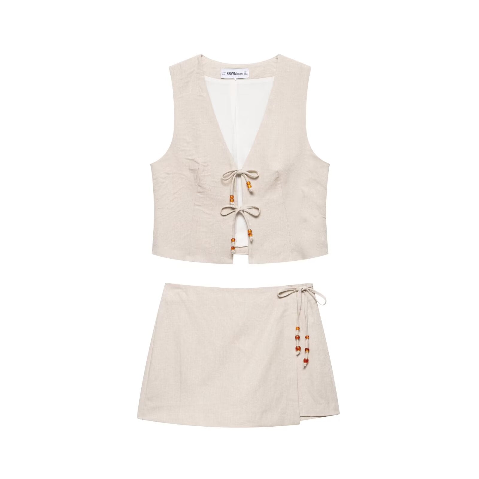 Sommer Damen Casual Ärmellose Perlenweste Shorts